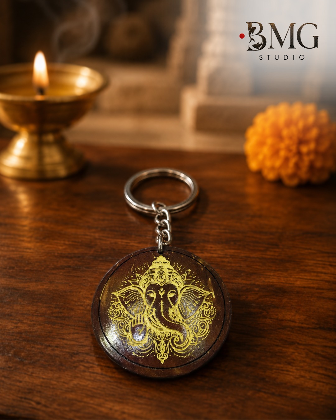 Lord Ganesha Coconut Shell Keychain