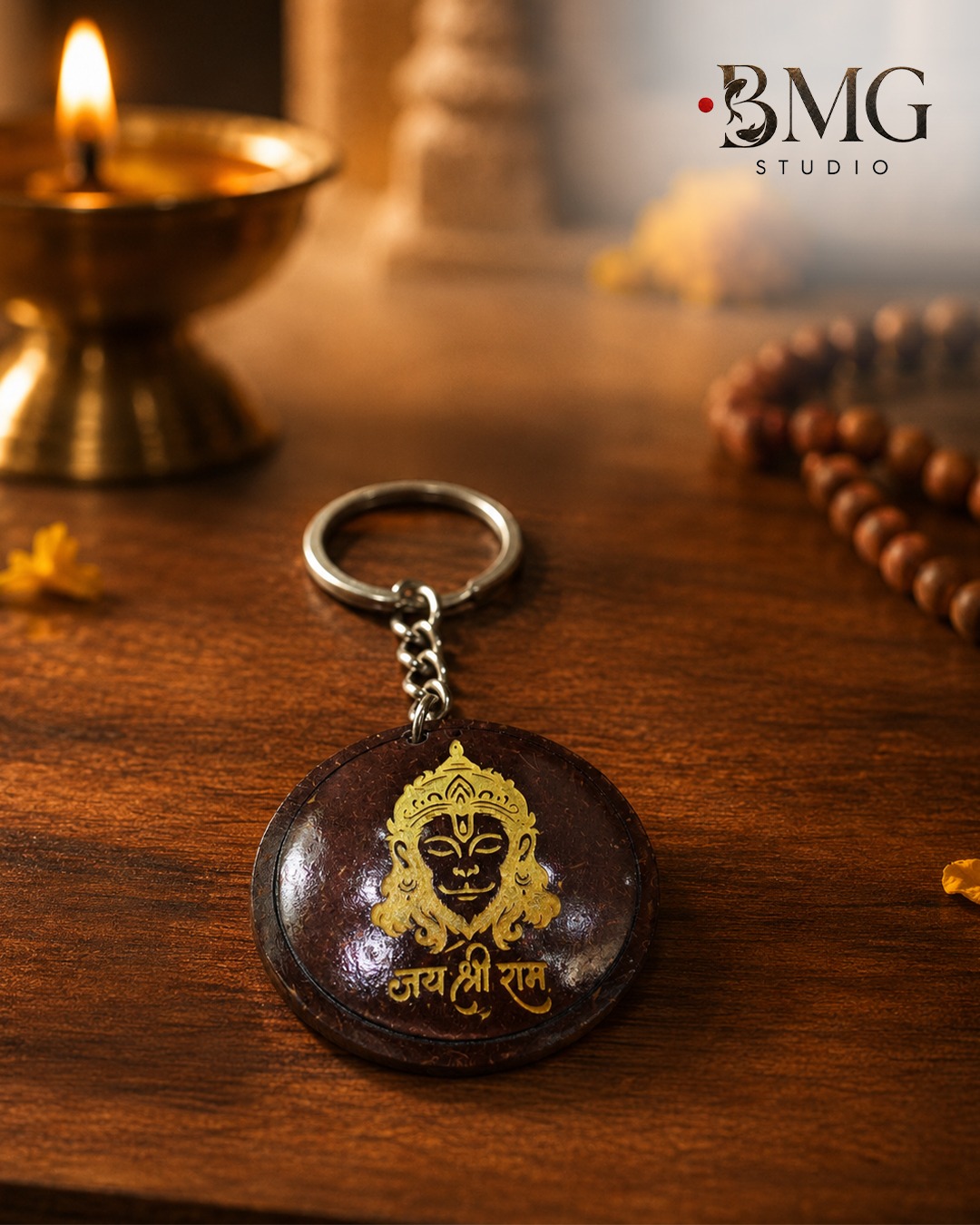 Lord Hanuman Coconut Shell Keychain